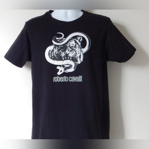 Roberto Cavalli Signature Striking Tiger w/ Snake Crewneck T-Shirt XL